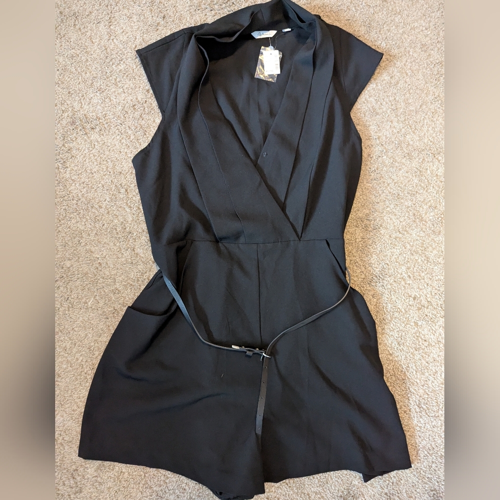 Reitmans Black Sleeveless V-Neck Romper with Belt